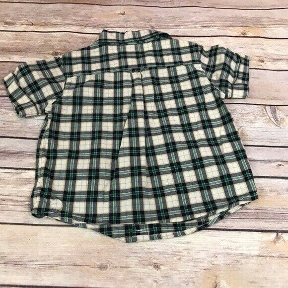 Janie & Jack Boys Shirt Size 6-12 Mo Hole in One Plaid Green Beige Button Front - Picture 5 of 6
